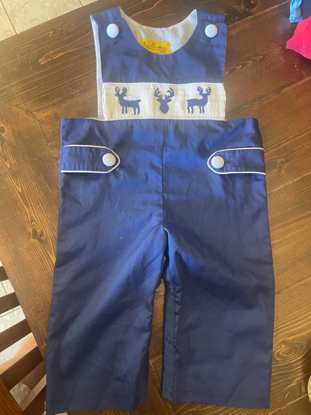 Blue Smocked Reindeer Boys' Overalls